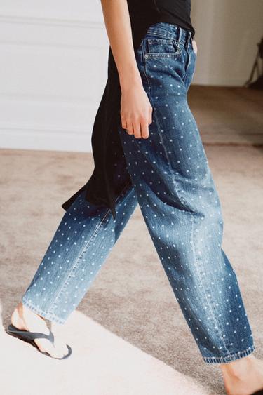 JEAN ZW COLLECTION TAPERED TAILLE NORMALE À POIS - bleu de Zara - Image 3