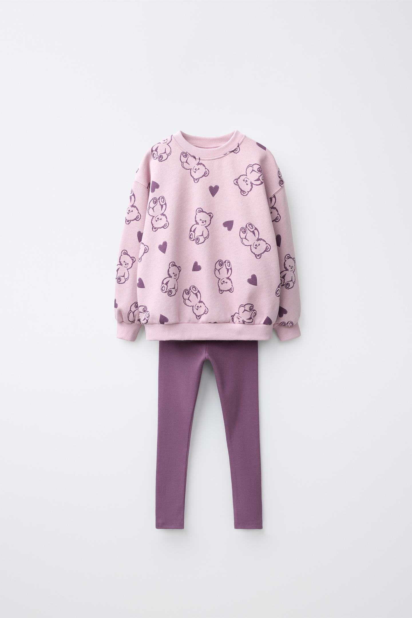 Детский комплект Zara Bear Print Sweatshirt and Leggings Set, цвет: Пастельный розовый