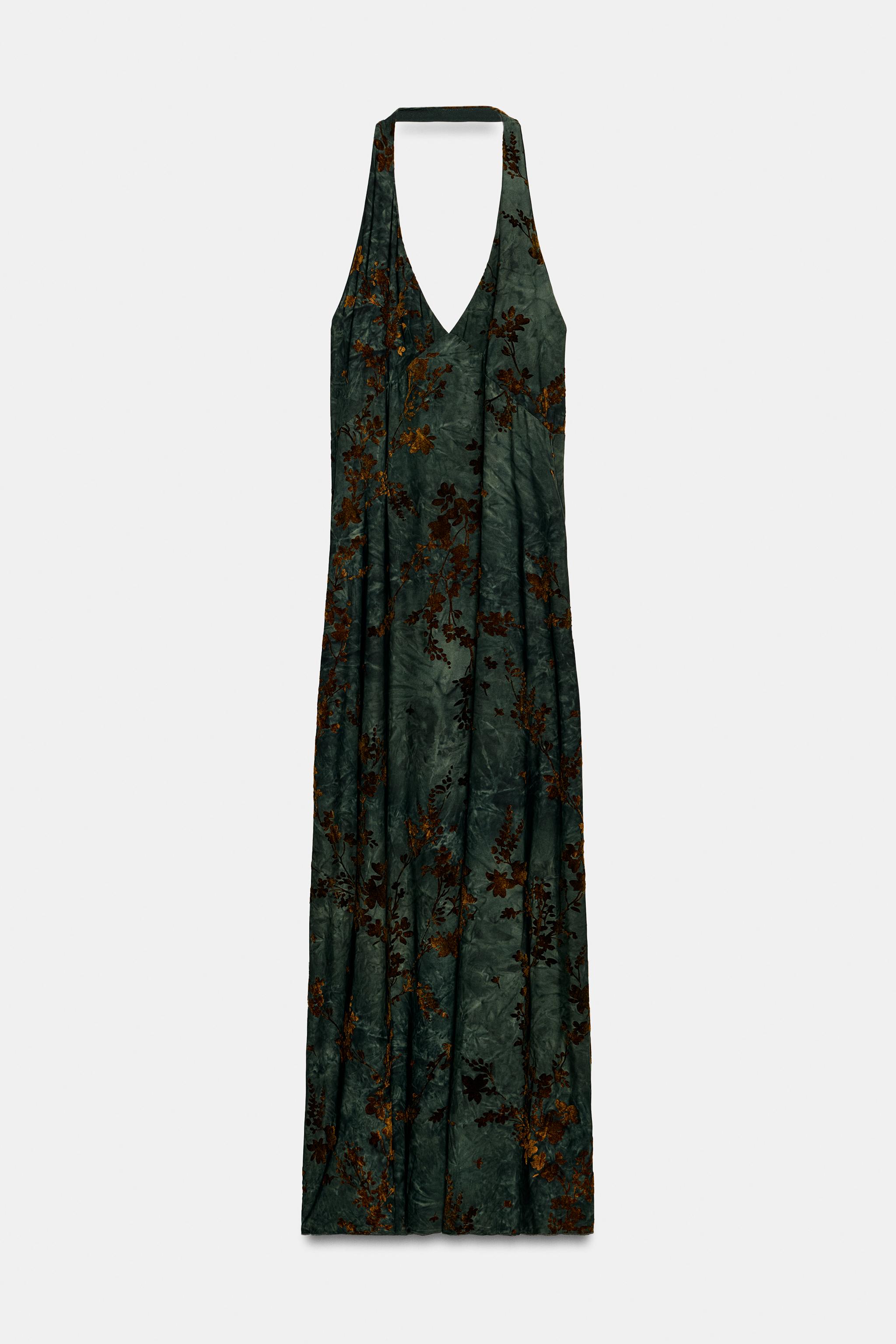 ROBE LONGUE HALTER FLOQUÉE