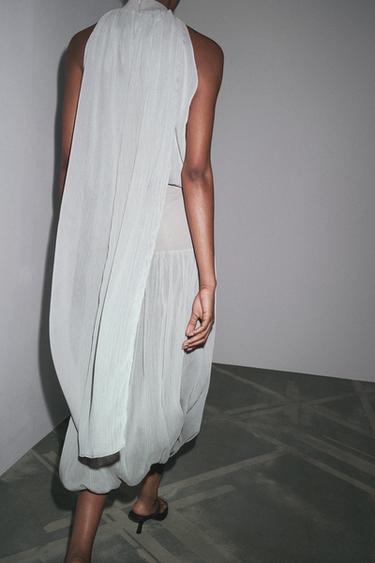 CHIFFON BODYSUIT WITH TIE - Pearl grey by Zara - Image 3