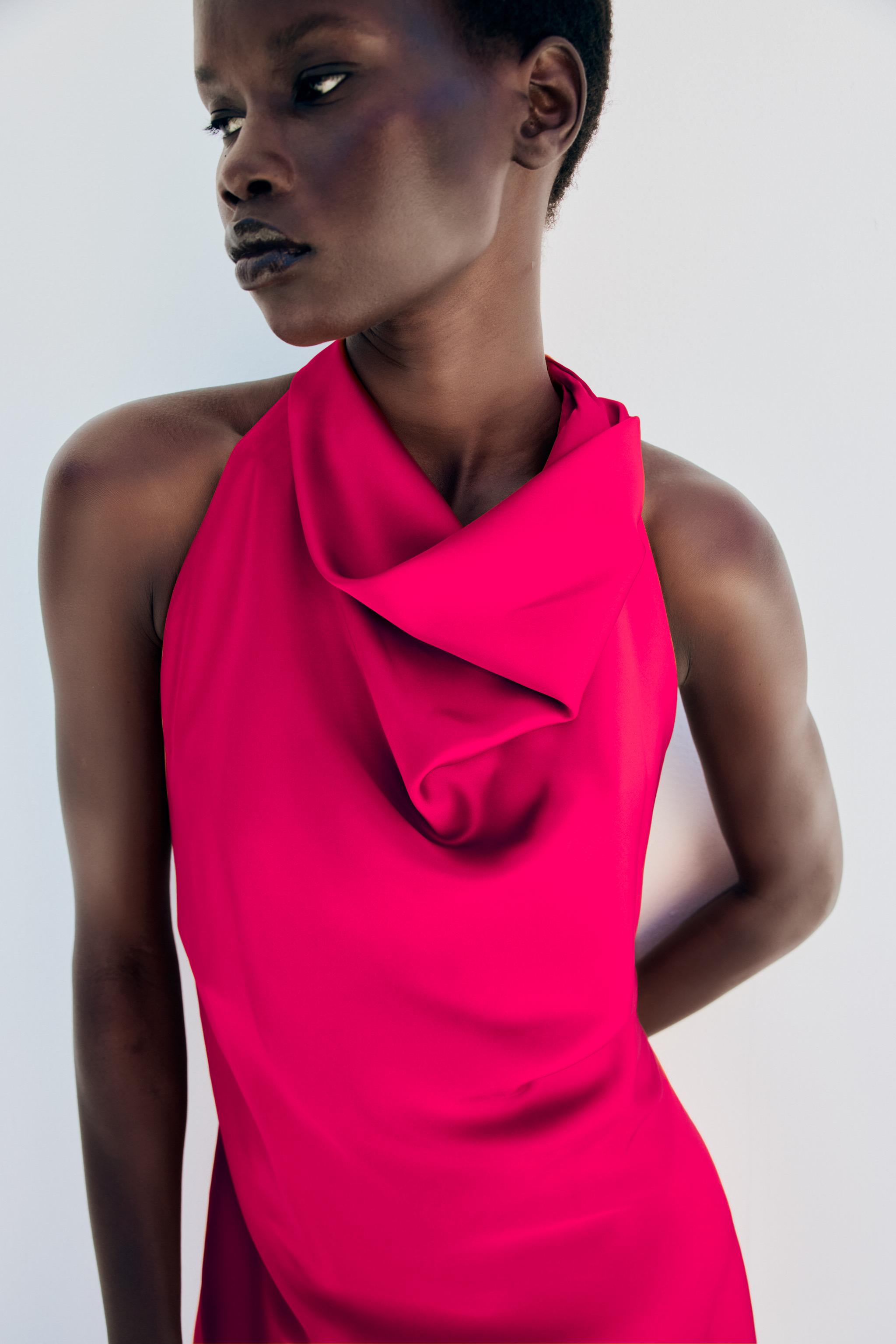 SATIN MINI DRESS — Fuchsia