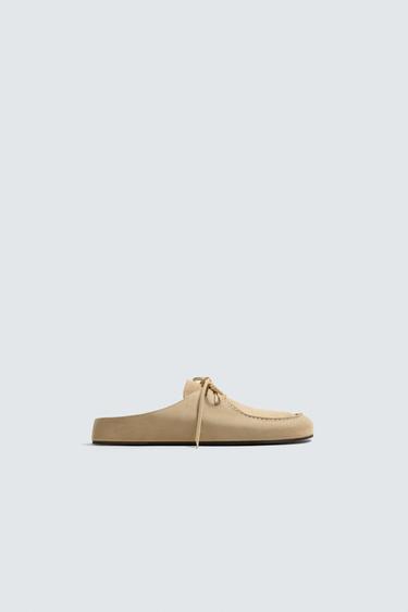 Zara LEATHER CLOGS - Beige