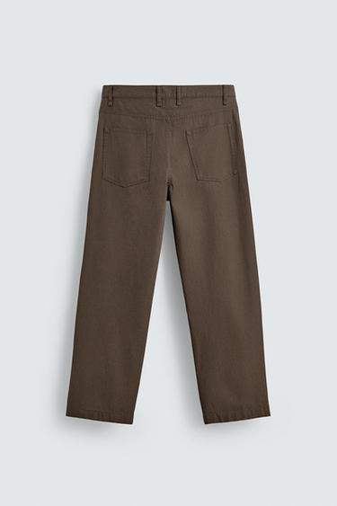 WASHED STRAIGHT-LEG TROUSERS - Brown by Zara - Image 7