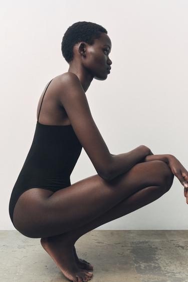 FITTED BODYSUIT WITH STITCHING - Black by Zara