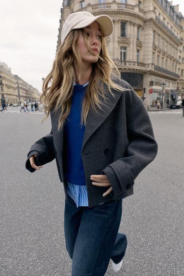 SOFT DOUBLE-BREASTED SHORT COAT - Grey by Zara - Image 2