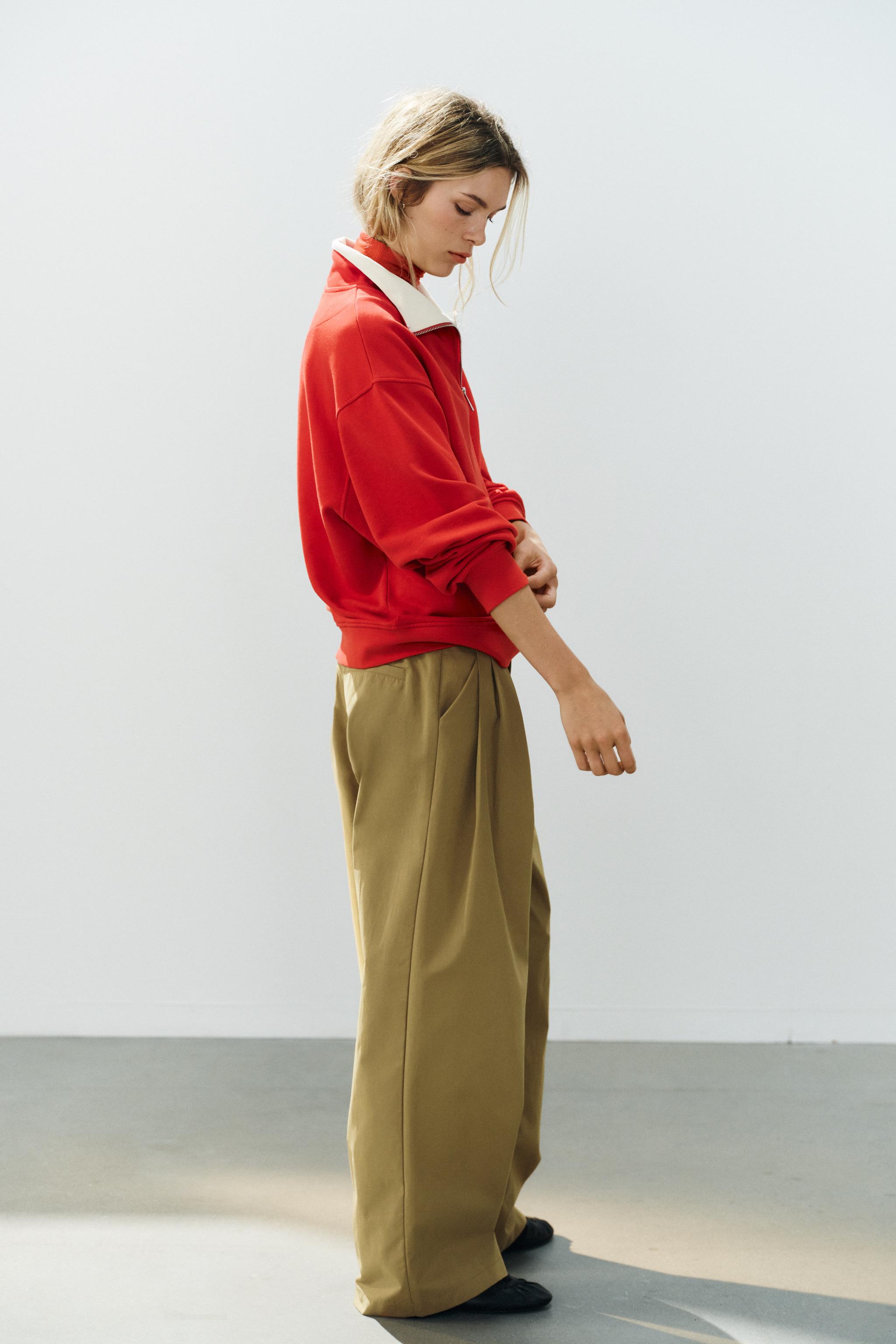 Женские брюки Zara PLEATED WIDE-LEG TROUSERS — фото 4