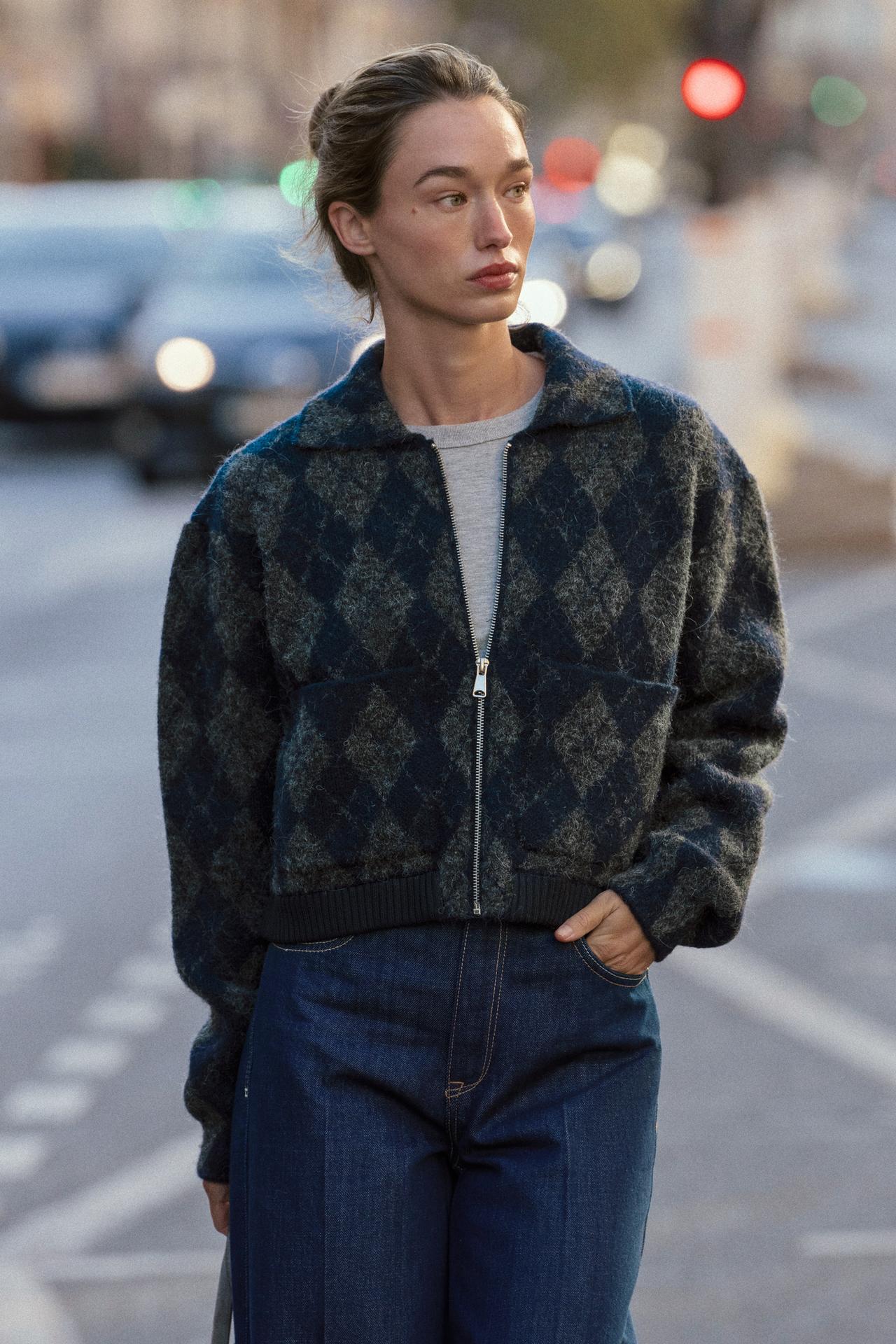 ARGYLE KNIT BOMBER JACKET