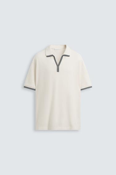 POLO ESTRUTURA ABERTA CONTRASTE - Branco-marfim da Zara