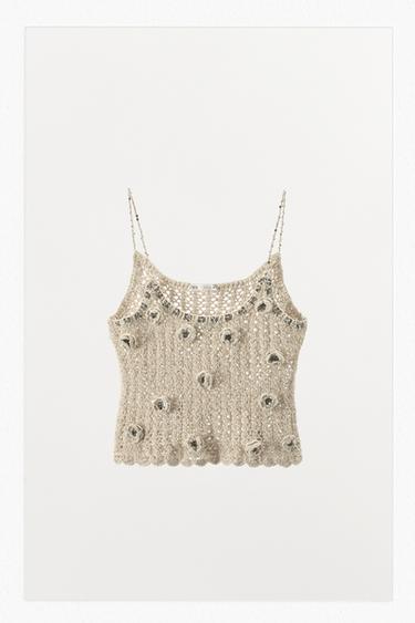 LIMITED EDITION CROCHET TOP WITH RAISED FLOWERS - Beige by Zara