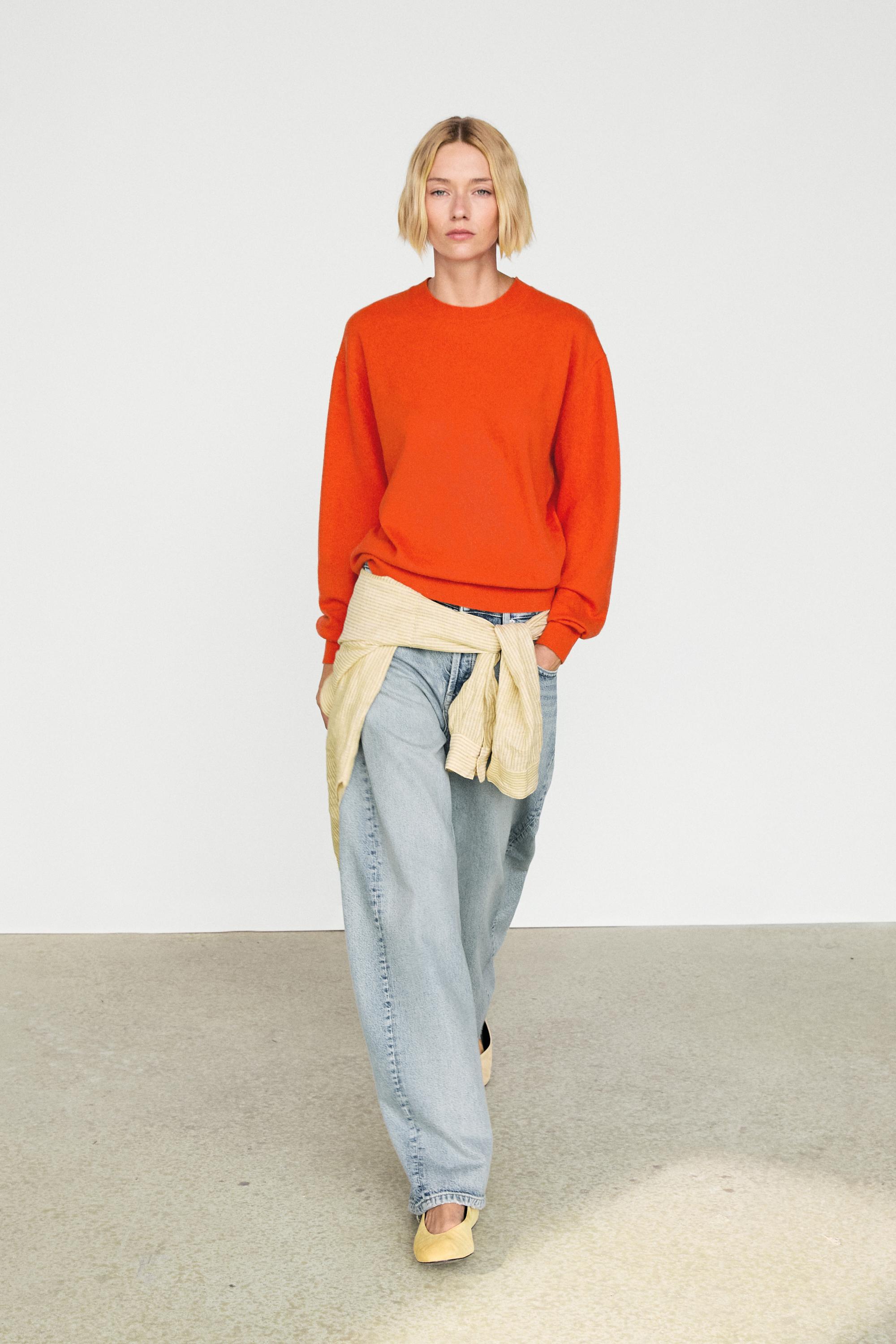 100% cashmere long sleeve sweater — Orange