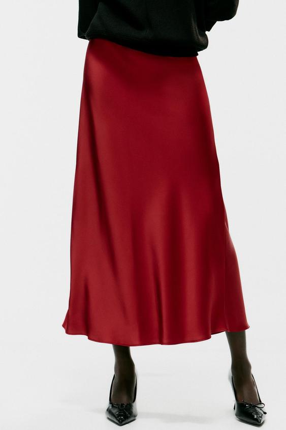 SATIN MIDI SKIRT - Intense red by Zara - Image 0
