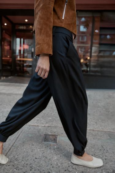 PLEATED TROUSERS WITH BUTTONED HEM - Navy blue by Zara - Image 3