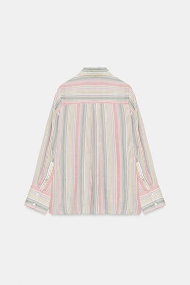 CHEMISE OVERSIZE EN GAZE À RAYURES ET POCHE - unique de Zara - Image 4