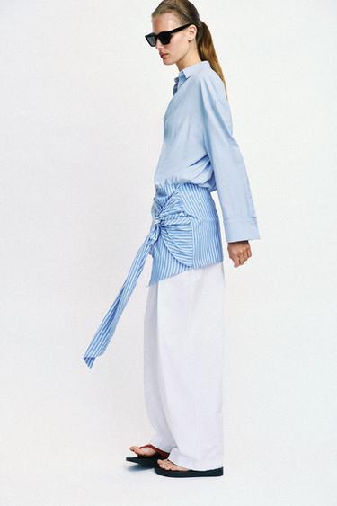 ROBE CHEMISE COURTE À NŒUD - Bleu / Blanc de Zara - Image 2