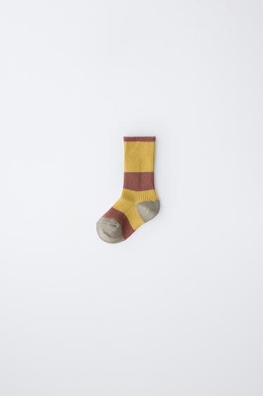 Zara STRIPED KNEE SOCKS - Mustard