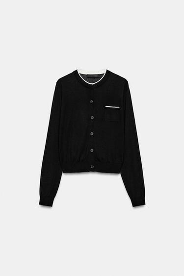 ダブルコントラストニットジャケットブラック/ホワイト0Zaraのダブルコントラストニットジャケット - ブラック/ホワイト - 画像 0