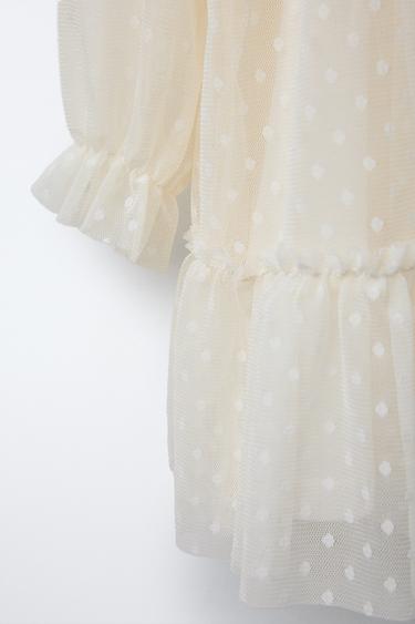 RUFFLED DOTTED MESH DRESS - Ecru by Zara - Image 3