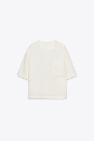 TOP EN LIN MANCHES COURTES ZW COLLECTION - Écru de Zara