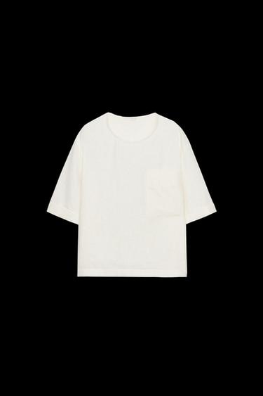 Zara ZW COLLECTION LINEN SHORT SLEEVE TOP - Ecru - Image 0