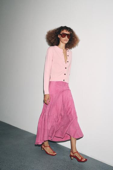 CASHMERE AND WOOL LONG SLEEVE CARDIGAN - Pink by Zara