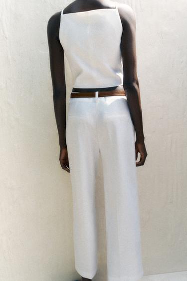 LINEN BLEND CULOTTES WITH BELT - White by Zara - Image 4