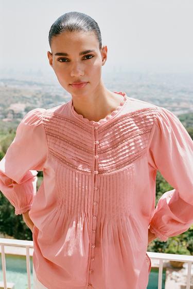 ROMANTIC LACE TRIM BLOUSE - Pink by Zara - Image 3