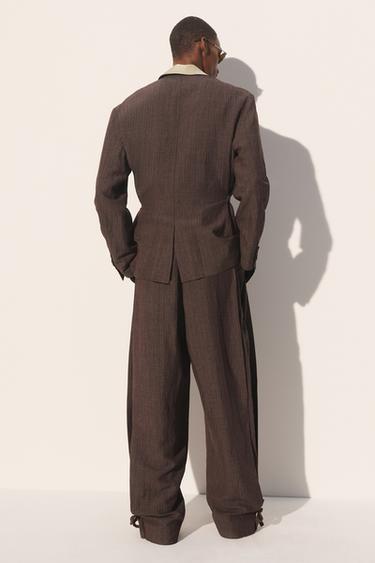 VESTE DE COSTUME À RAYURES VISCOSE - LIN - Marron foncé de Zara - Image 3