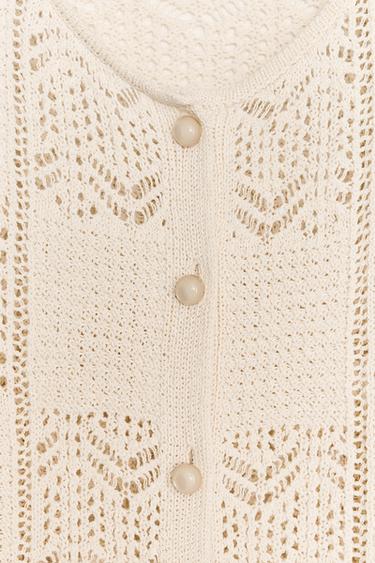POINTELLE KNIT CARDIGAN - Ecru by Zara - Image 7
