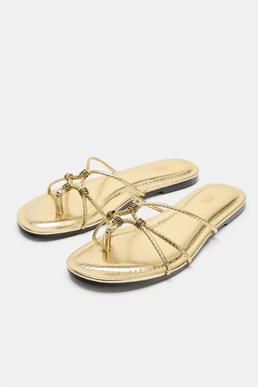 SANDALES TRESSÉES EFFET MÉTALLISÉ - Doré de Zara - Image 1