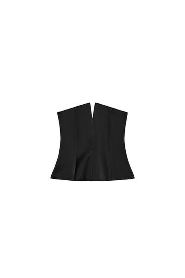 TOP شريطي بمظهر ساتاني - أسود الخاص بـ Zara