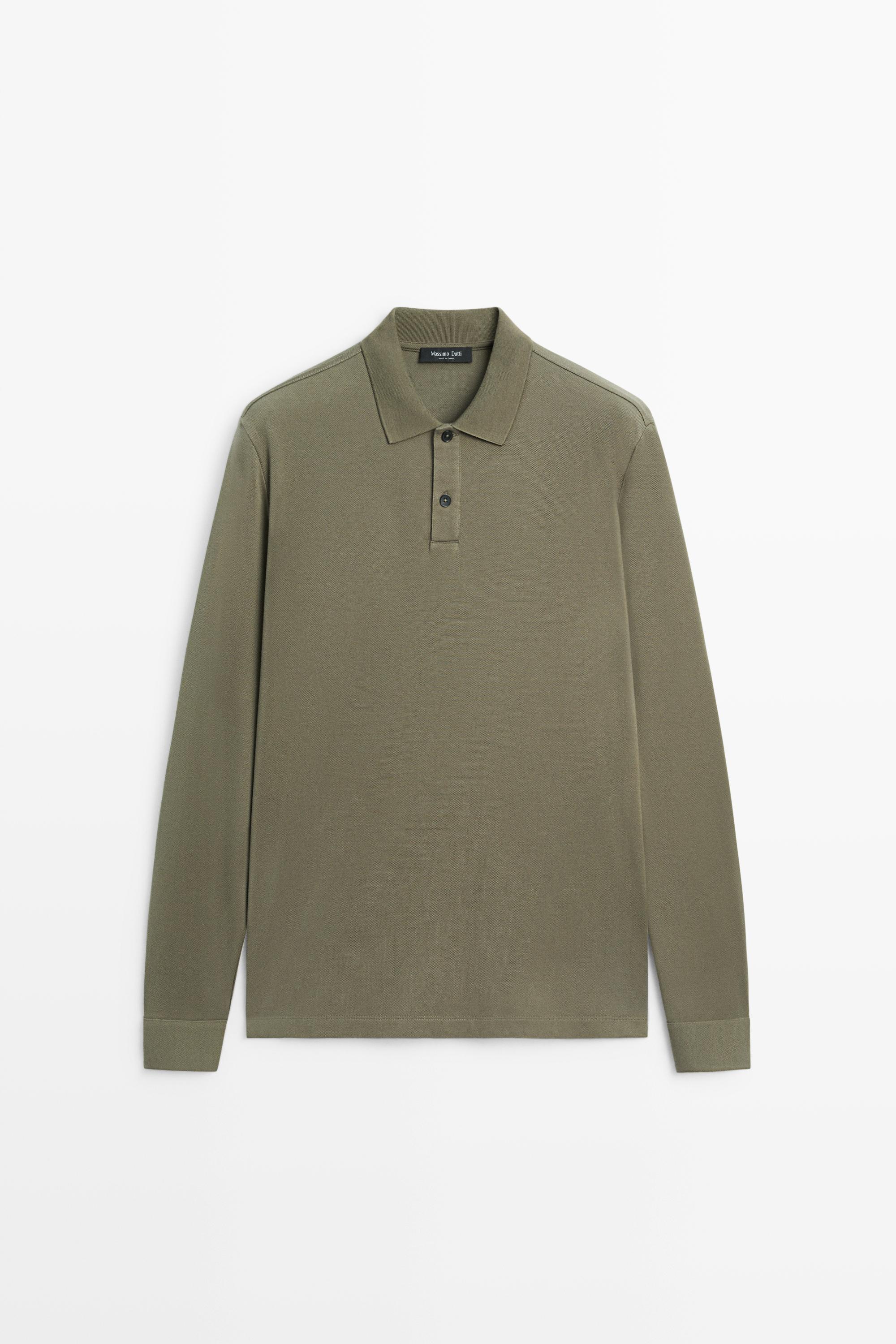 100% cotton micro-textured knit polo shirt — Green