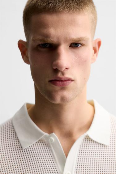 OPENWORK TEXTURED POLO SHIRT - Ecru by Zara - Image 6