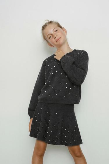 Zara SOFT TOUCH PEARL T-SHIRT - Anthracite grey