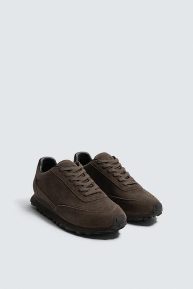 CASUAL LEATHER TRAINERS - Brown by Zara