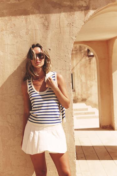 STRIPED KNIT TOP - Ecru / Blue by Zara