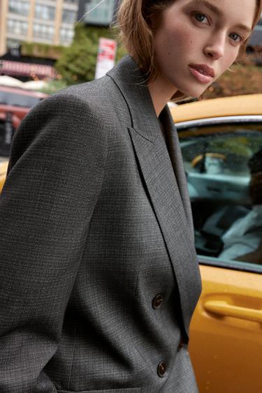 DOUBLE-BREASTED BLAZER WITH SHOULDER PADS - Black / Ecru by Zara - Image 5