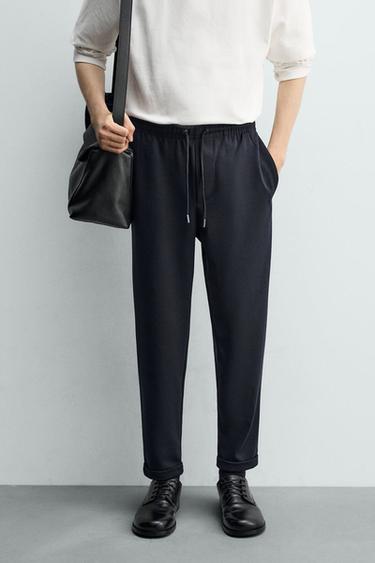 Zara COMFORT NON-IRON JOGGER WAIST PANTS - Navy marl