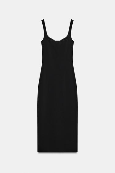 Zara FLORAL STRETCH MIDI DRESS - Black