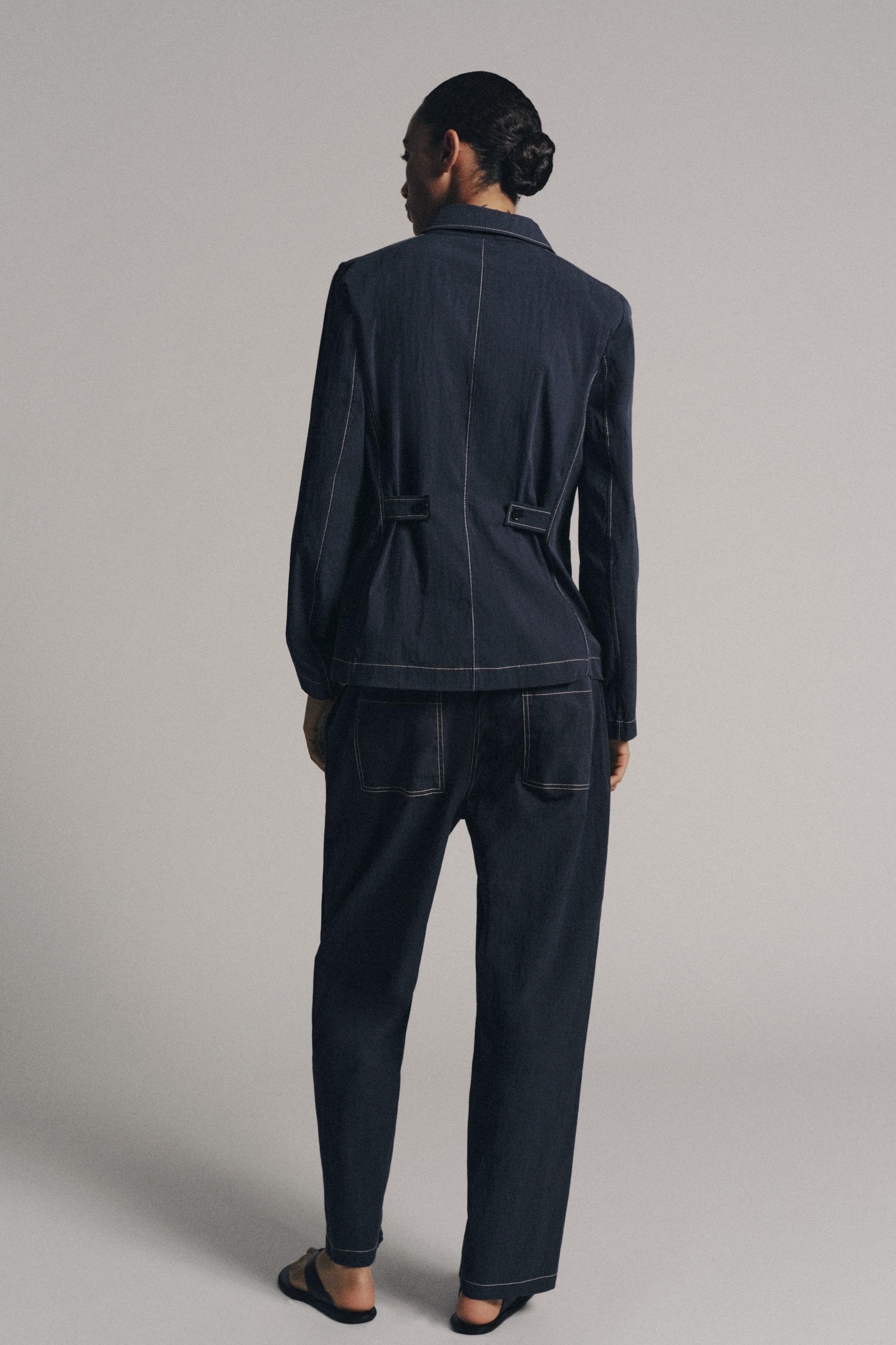 ZW COLLECTION TOPSTITCHED TROUSERS — Blue / Gray