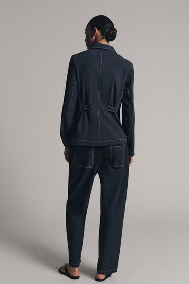 Zara ZW COLLECTION PIPED PANTS - Blue / Gray