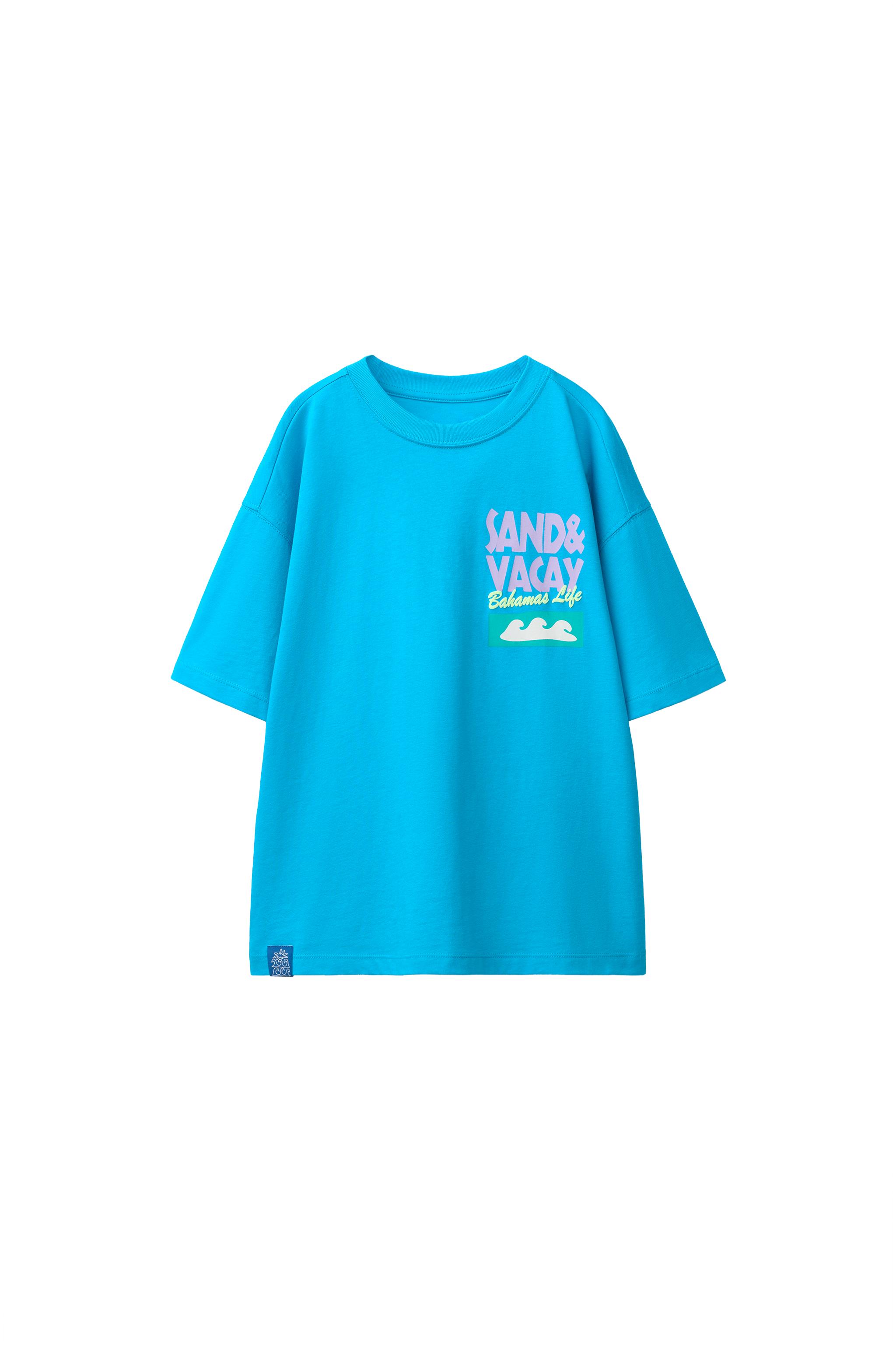 テキストプリントTシャツ - 青色/白色 | ZARA Japan / 日本