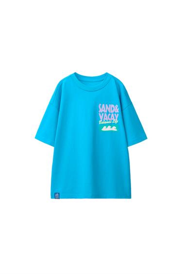 Zara TEXT PRINT T-SHIRT - Blue / White