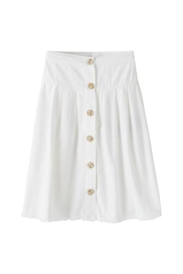 FRAYED TWILL MIDI SKIRT