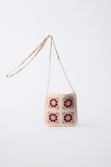 FLORAL CROCHET KNIT BAG - Light beige by Zara