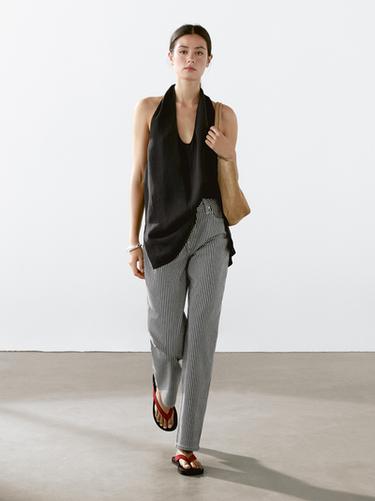 Straight low rise jeans with stripes - Bleu encre de Zara - Image 0