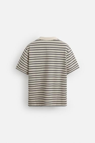 STRIPED PIQUÉ POLO SHIRT - Ecru by Zara - Image 7