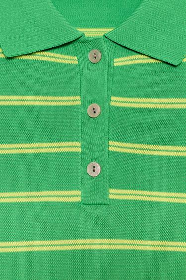 POLO EN MAILLE À RAYURES ET MANCHES COURTES - Vert de Zara - Image 7