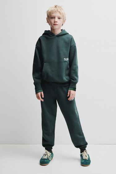 SWEAT À CAPUCHE AVEC INSCRIPTION - Vert bouteille foncé de Zara