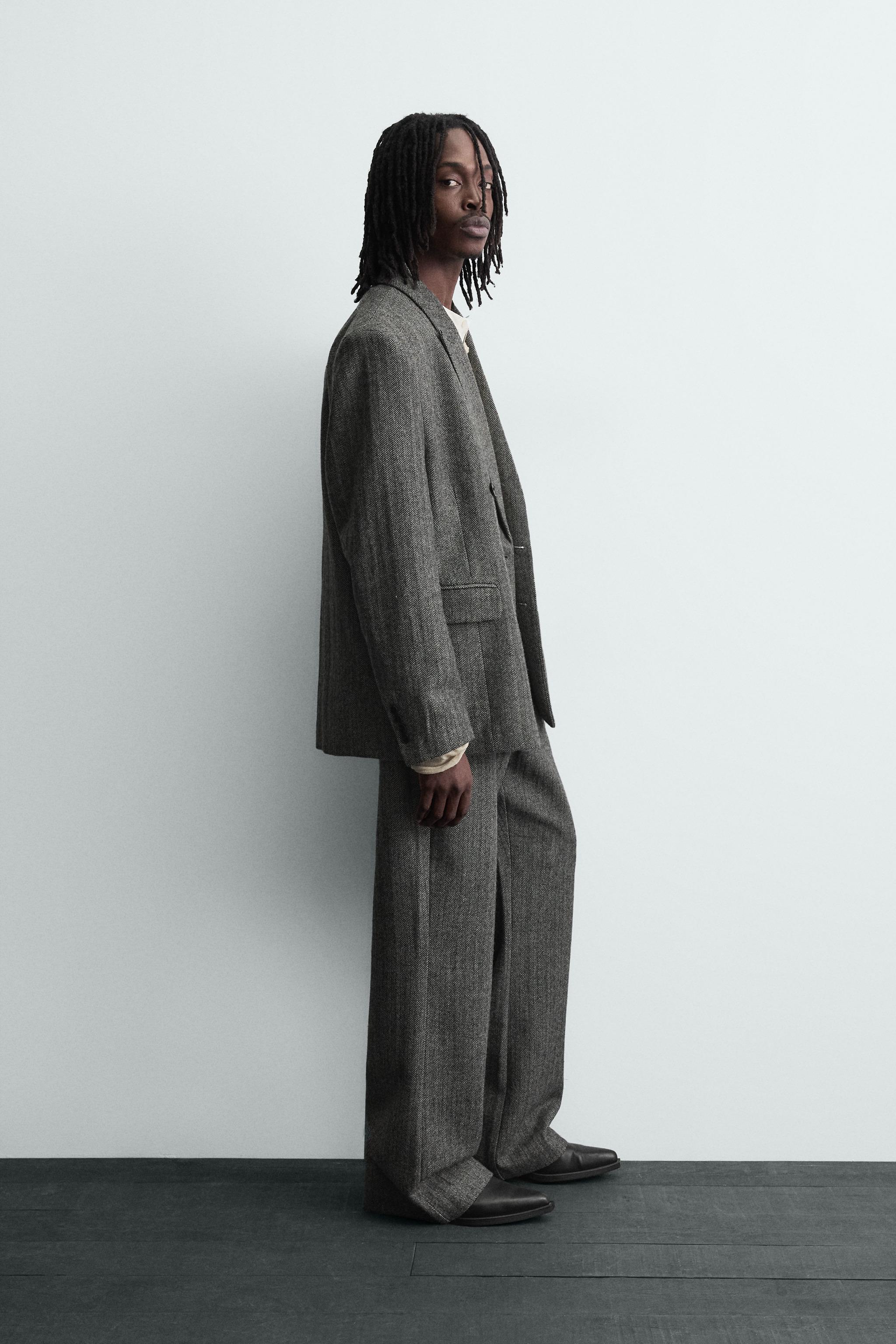 HERRINGBONE WOOL BLEND SUIT PANTS