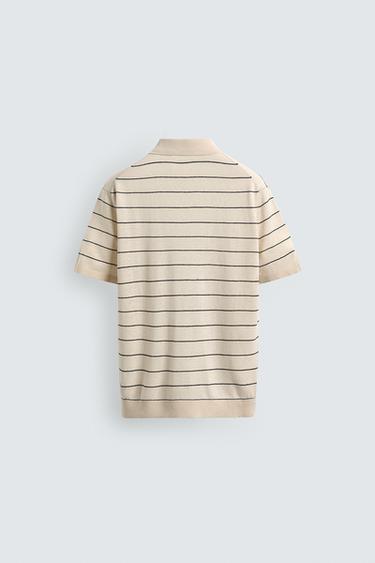 POLO EN MAILLE LIN - COTON À RAYURES - Écru de Zara - Image 7